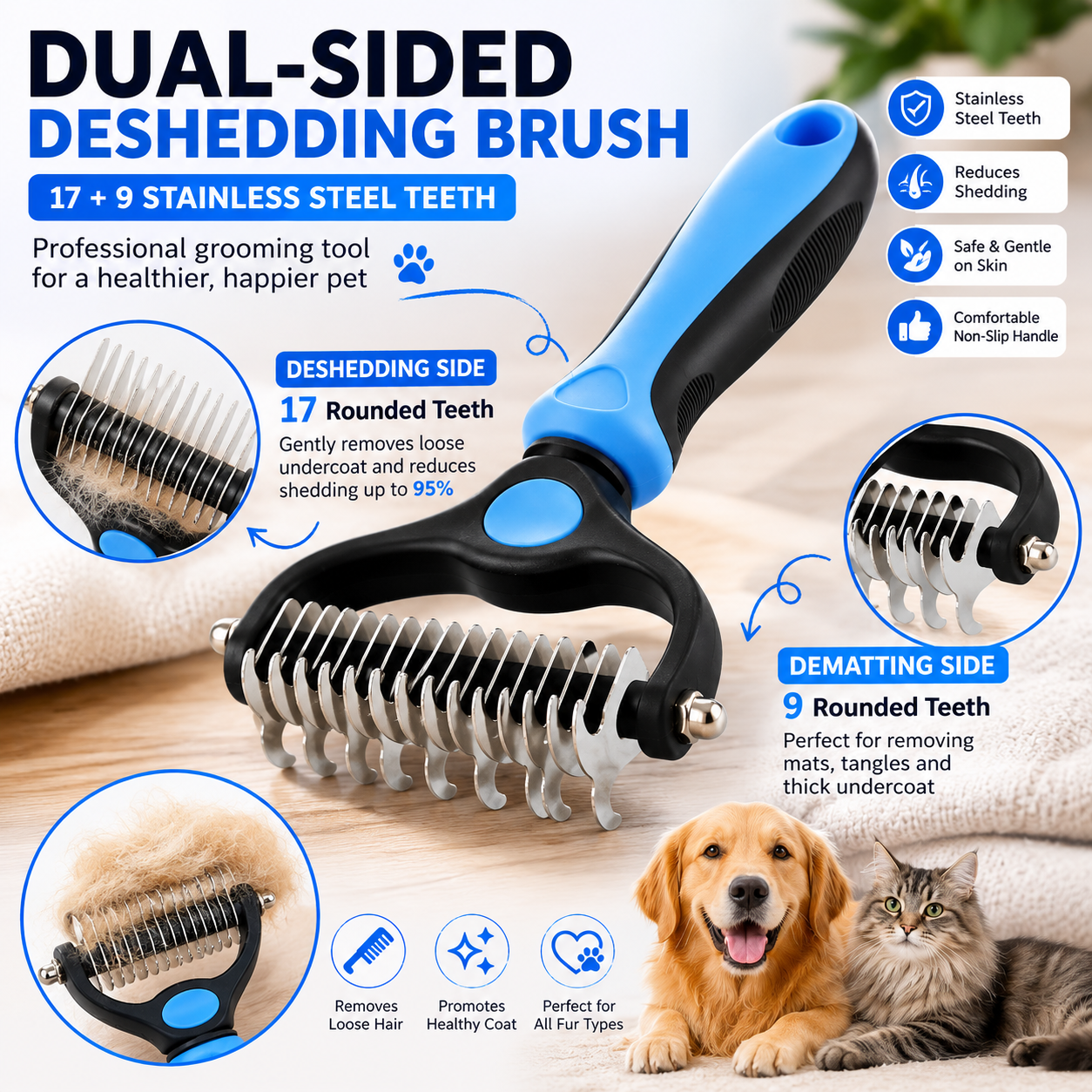ProShed Undercoat Deshedding Comb for Dogs & Long-Haired Cats
